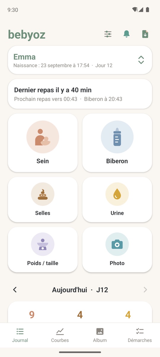L'écran Journal de Bebyoz