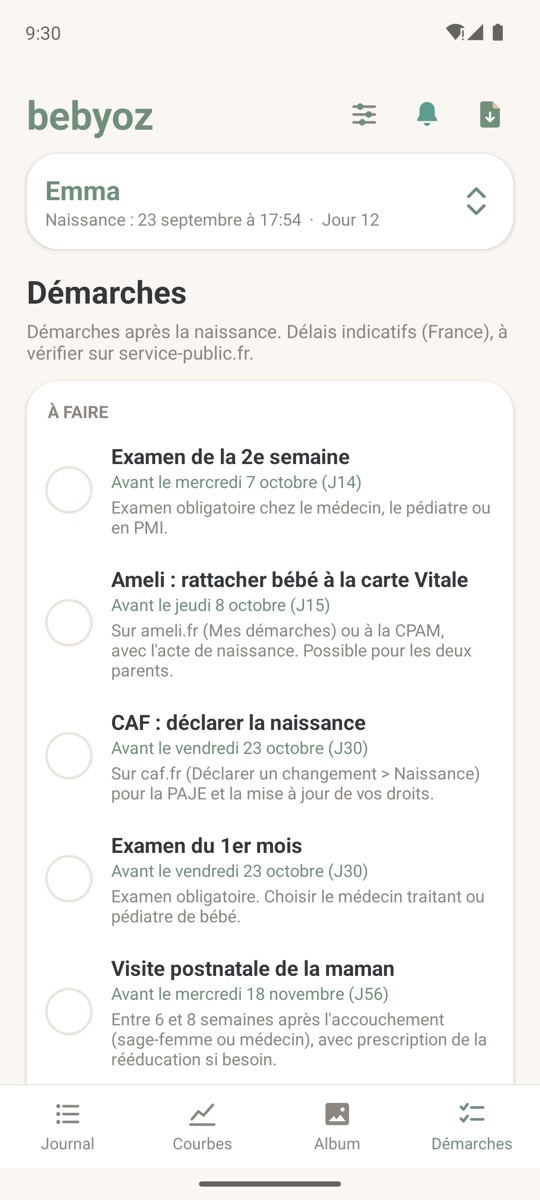 Les démarches après la naissance